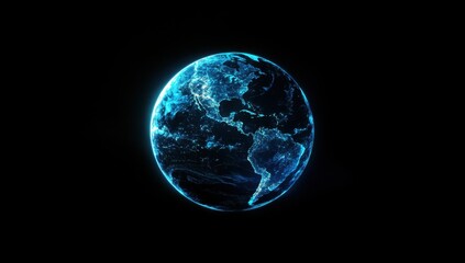 Abstract digital planet Earth made of glowing blue data connections on a dark background, representing a global network concept Generative AI
