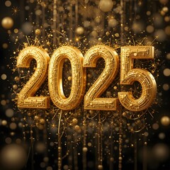 2025 3d text New Year gold realistic rendering celebration AI Image