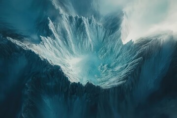 Wall Mural - ethereal arctic landscape with crystalline formations catching prismatic light, drone perspective of