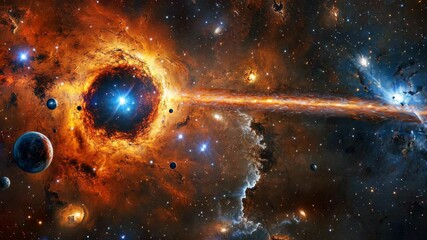 Wall Mural - stunning cosmic landscape showcases a black hole surrounded by luminous stars and swirling galaxies 