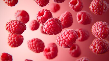 Wall Mural - Falling Raspberries slice, Cutout.