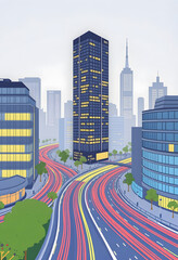 Abstract fast development of web network in modern city, flat papercut style, with white tones