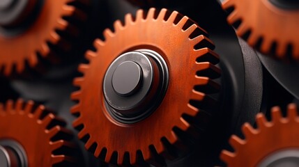 Leinwandbilder - Interlocking wooden gears rotating smoothly in a complex mechanism