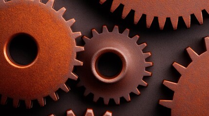Aufkleber - Copper gears working together on a dark background