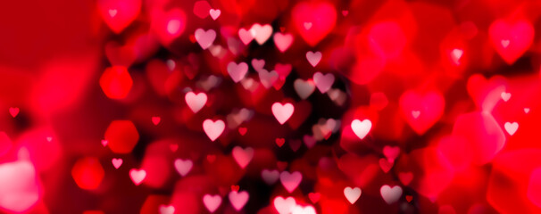 Wall Mural - valentines day background - abstract panorama banner background with red hearts - concept love