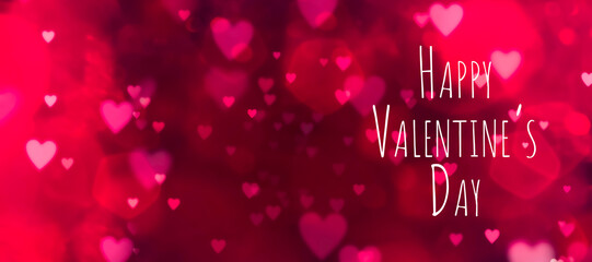 Wall Mural - valentines day background banner and greeting card - abstract panorama background with red hearts an