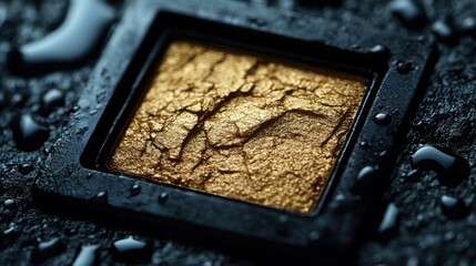 Poster - Close-Up View of Shimmering Golden Eyeshadow in a Black Palette