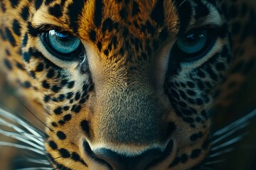 Wall Mural - Leopard staring intensely with bright blue eyes
