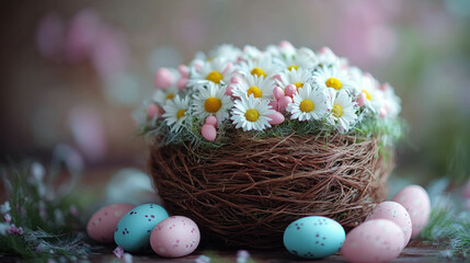 Canvas Print - A Beautiful Flower Crown Made Of Daisies And Easter-Themed Elements