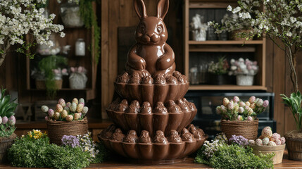 Wall Mural - A Chocolate Fountain Surrounded By Easter-Themed Treats