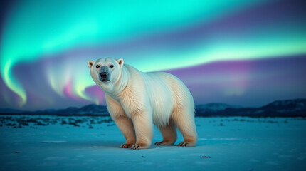 Wall Mural - polar bear under the aurora borealis
