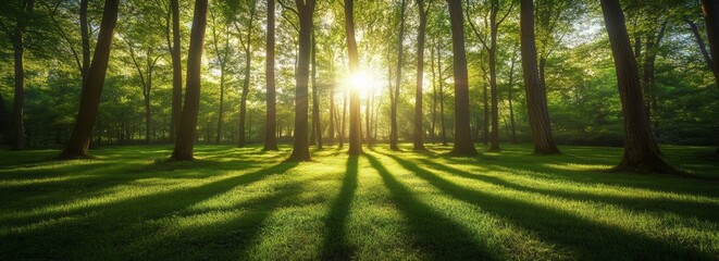  Sunlit Forest: Golden Hour Serenity in a Lush Green Grove