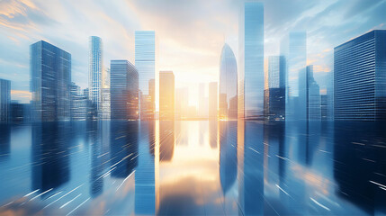 Wall Mural - Fantastic view at modern European city with skyscrapers, aerial view 