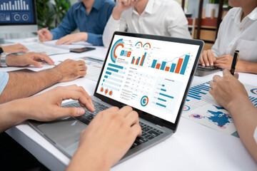 Fototapete - Business data dashboard provide business intelligence analytic for marketing strategy planning brisk with big data set to analyze customer demands and foreseeing business future