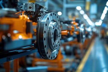 Close-up of an automotive part on a factory assembly line.