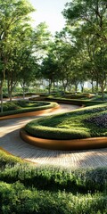 Wall Mural - Serene garden pathways winding through vibrant greenery