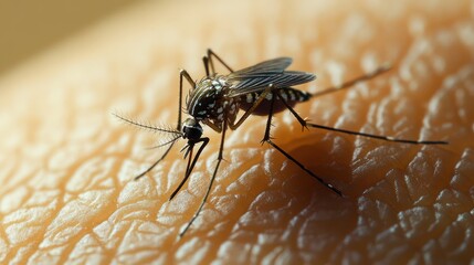 virus-carrying Aedes aegypti mosquito resting on human skin.