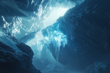 Wall Mural - Glacial Cave Interior Icy Formations Deep Blue