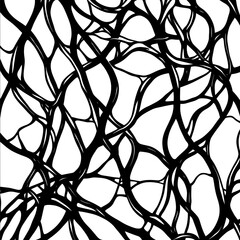 black and white 2 bit line art interwoven branches