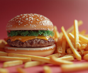 Wall Mural - hamburger and french fries