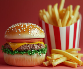 Wall Mural - hamburger and french fries