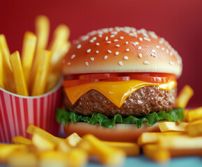 Wall Mural - hamburger and french fries