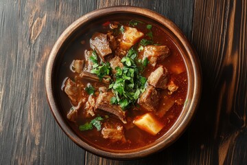 Wall Mural - Gamjangtang is a traditional Korean spicy soup made with pork bones