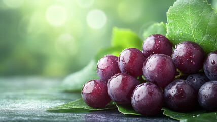 Poster - Fresh grapes with leaves on a blurred background.