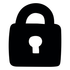 Hand drawn doodle closed padlock on white background.