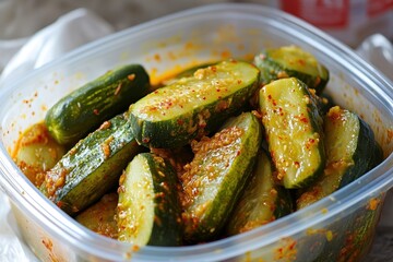 Wall Mural - Korean stuffed cucumber pickles and kimchi