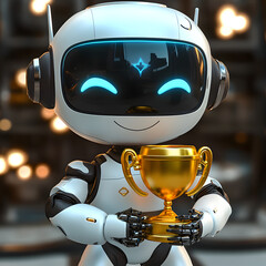 Wall Mural - 3d robot character holding a trophy illustration