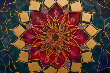 Wall Mural - An ornate mandala design with intricate golden details