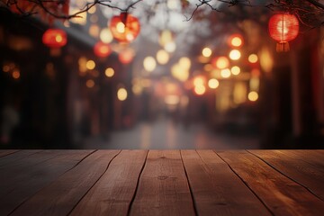 Wall Mural - Vacant wooden table autumn festival haze