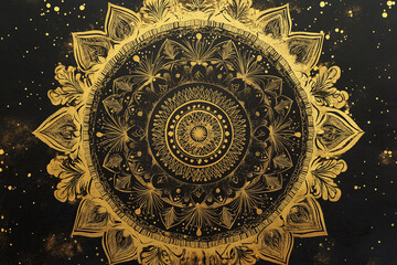 Wall Mural - An ornate mandala design with intricate golden details