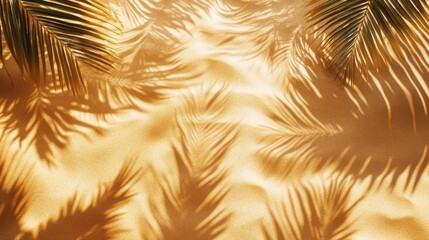 Wall Mural - palm leaf shadows on golden sand. stunning tropical beach scene.