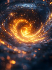 Wall Mural - A background of swirling, digital particles forming a vortex of light.