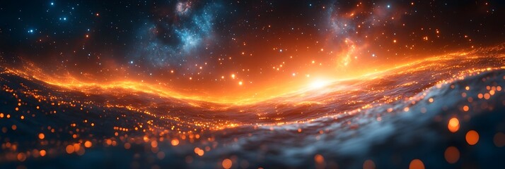 Wall Mural - A background of swirling, digital particles forming a vortex of light.