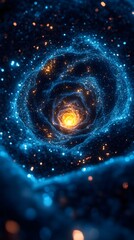 Wall Mural - A background of swirling, digital particles forming a vortex of light.