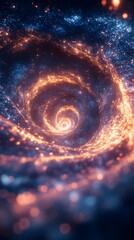 Wall Mural - A background of swirling, digital particles forming a vortex of light.