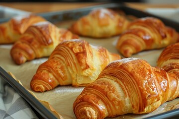 Wall Mural - Baked croissants and bagels made with cottage cheese dough