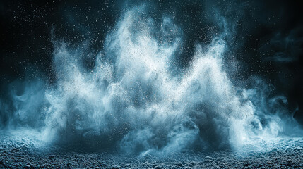 Wall Mural - blue sky with white clouds and a large wave of water. the water is crashing down and the sky is dark