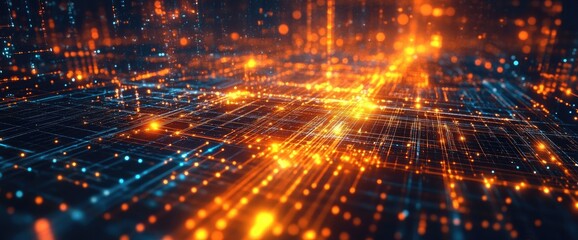 Abstract digital network; glowing lines & nodes; futuristic technology; background for website