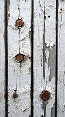 Wall Mural - A background of weathered white paint on an old wooden fence with natural textures.