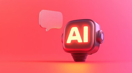 AI robot chatting; pink background; digital communication concept; website banner