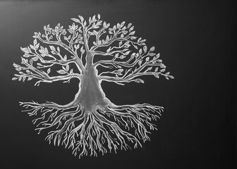 Wall Mural - Beautiful drawing of tree on black chalkboard