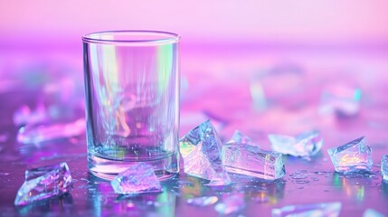 Wall Mural - colorful glass with crystal-like ice on sparkling pastel background