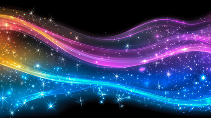 Fototapete - Colorful flowing waves with sparkling stars create a vibrant abstract background