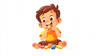 Wall Mural - Adorable Kid Enjoying Sweets with Perfectly Aligned Focus