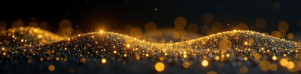 Wall Mural - Shimmering gold glitter against a dark background, texture, luxury