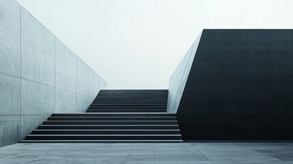 Wall Mural - Concrete staircase leading between two minimalist concrete walls under a bright sky